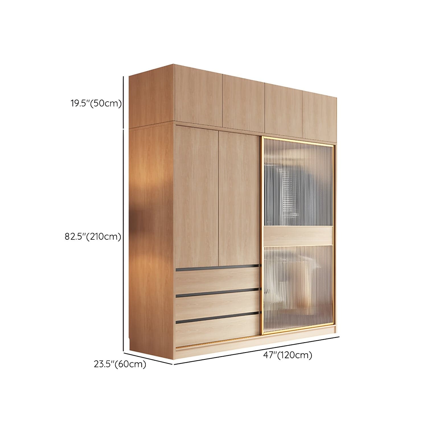 Contemporary Glass Sliding Doors Wardrobe Natural Wood Wardrobe with Drawers thumbnail 22
