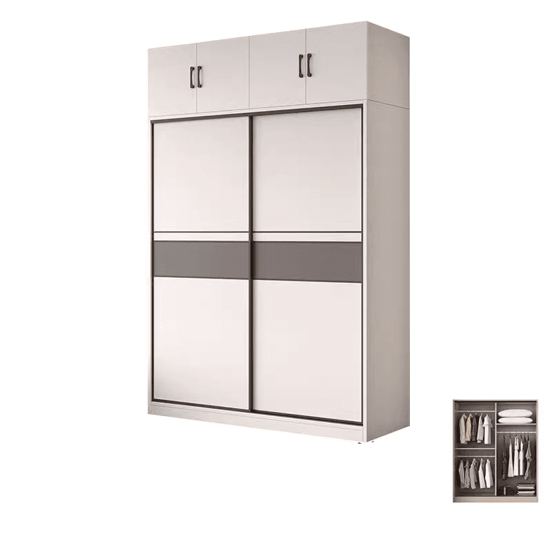 White Minimalist Manufactured Wood Wardrobe Closet with Interior Shelves and Clothing Rod thumbnail 11