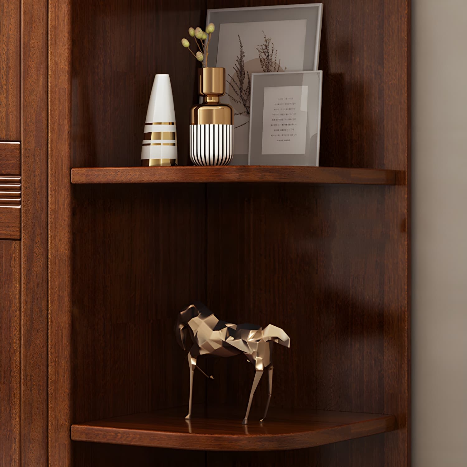 Wood Brown Rustic Wardrobe Armoire with Drawers & Shelves, Walnut Finish thumbnail 8