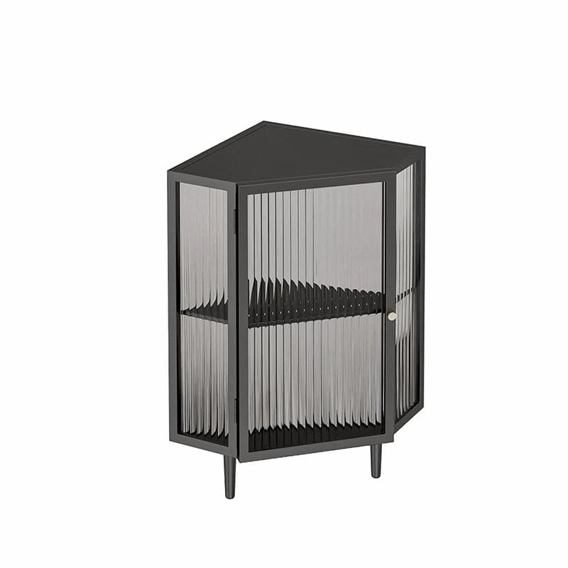 Sophisticated Steel Corner Accent Cabinet with Glass Doors and Cabinets Included thumbnail 1