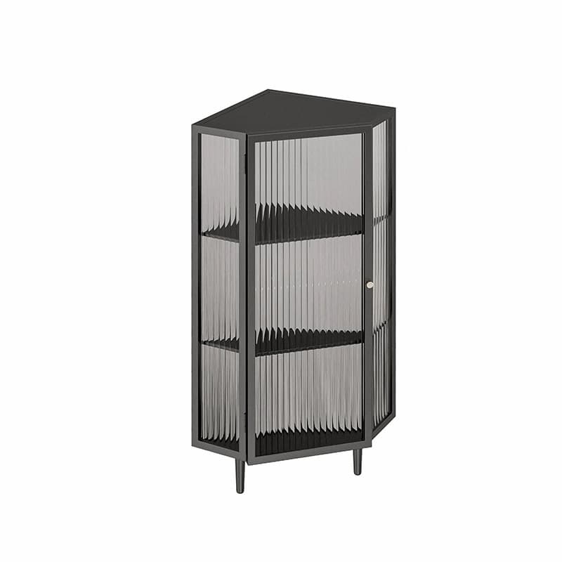 Sophisticated Steel Corner Accent Cabinet with Glass Doors and Cabinets Included thumbnail 7