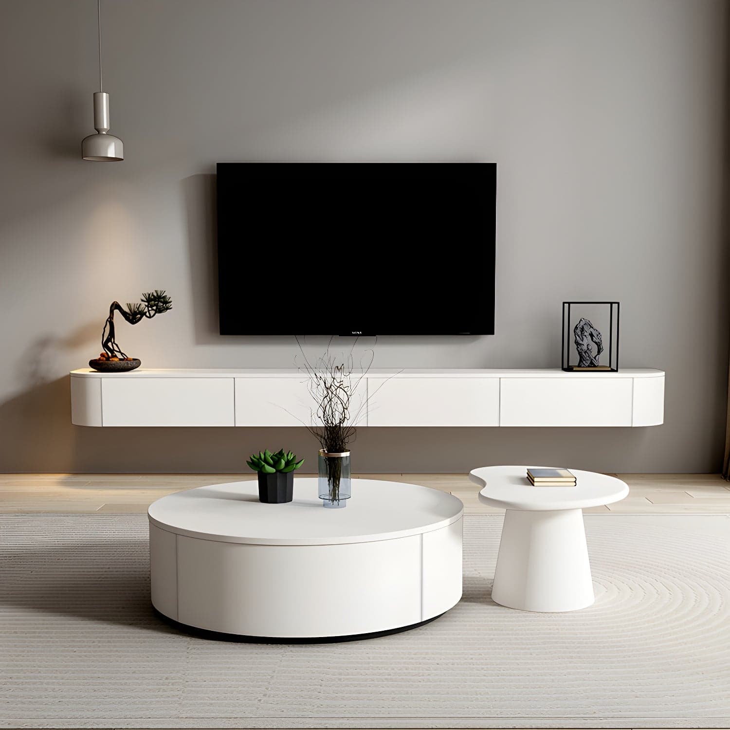 Modern White TV Media Stand Floating TV Stand Console with Drawers for Living Room thumbnail 12