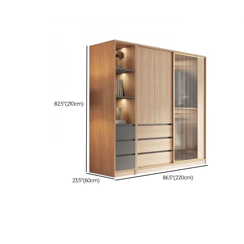 Natural Finish Art Deco Timber Wardrobe Armoire with Soft Close Drawer, Soft Close Door, Interior Shelves, and Clothing Rod thumbnail 10