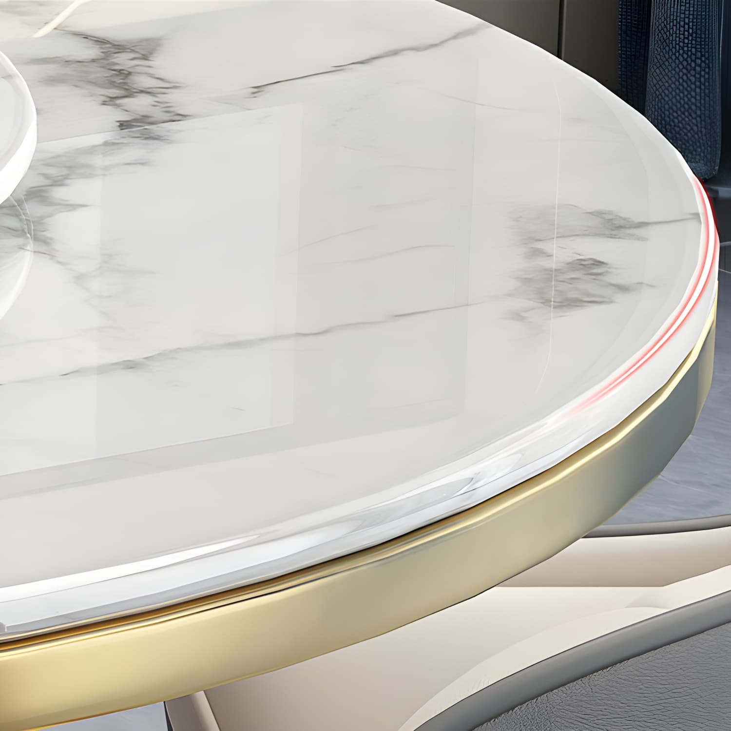 Glam Round Marble Dining Set in White with Black Metal Pedestal Base - 1/5/7 Piece Set thumbnail 4