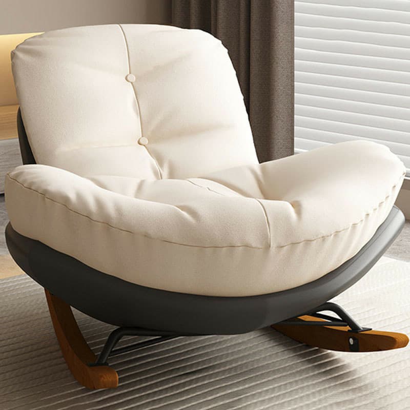 Cotton Upholstered Indoor Rocking Chair with Solid Wood Legs, Compact Design for Small Spaces thumbnail 2