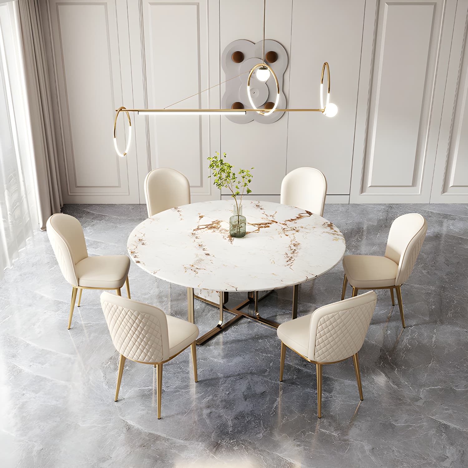 Glam Style Side Chair Leather Gold Frame Dining Chair for Home thumbnail 25