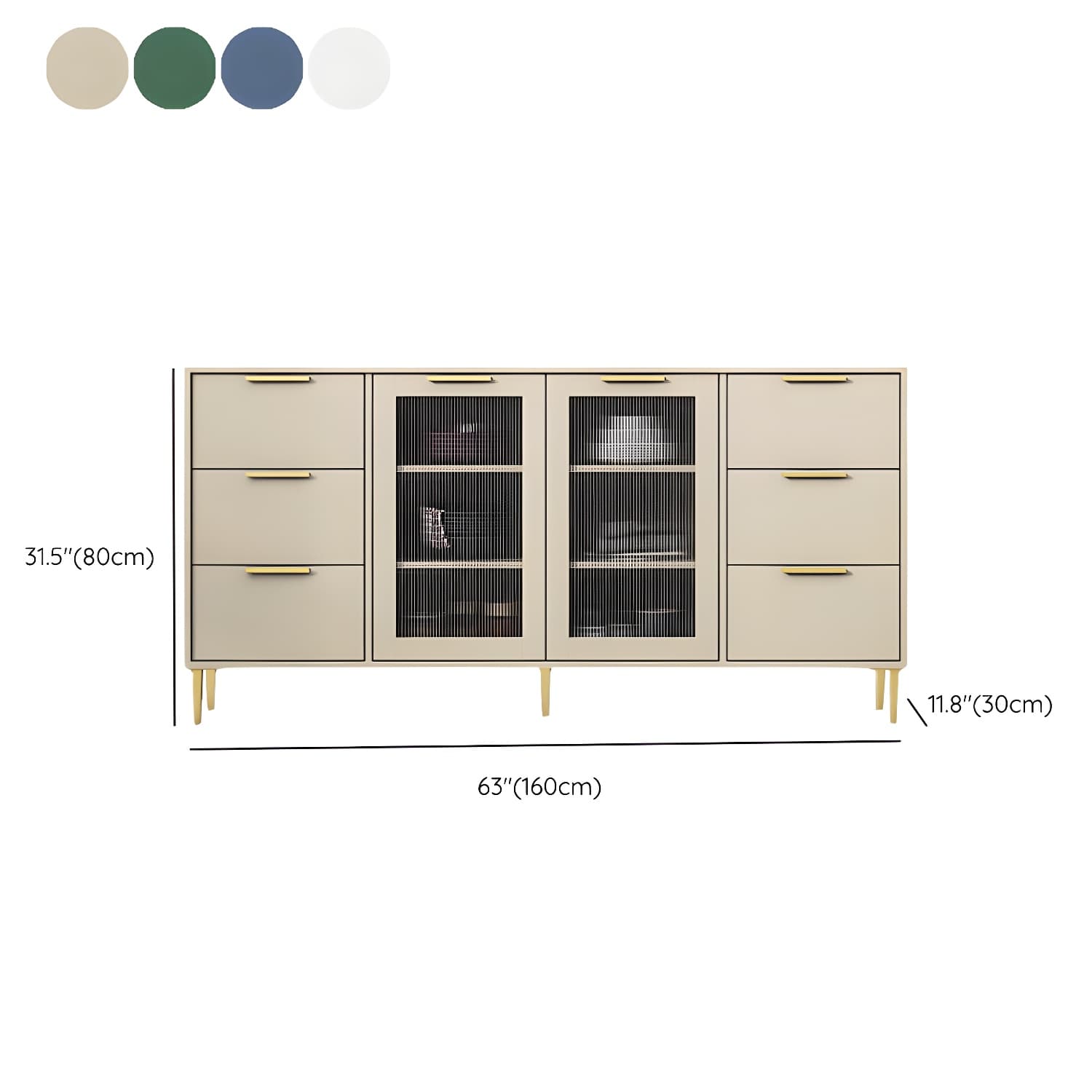 Glam Engineered Wood Sideboard Glass Doors Sideboard with Gold Legs thumbnail 17