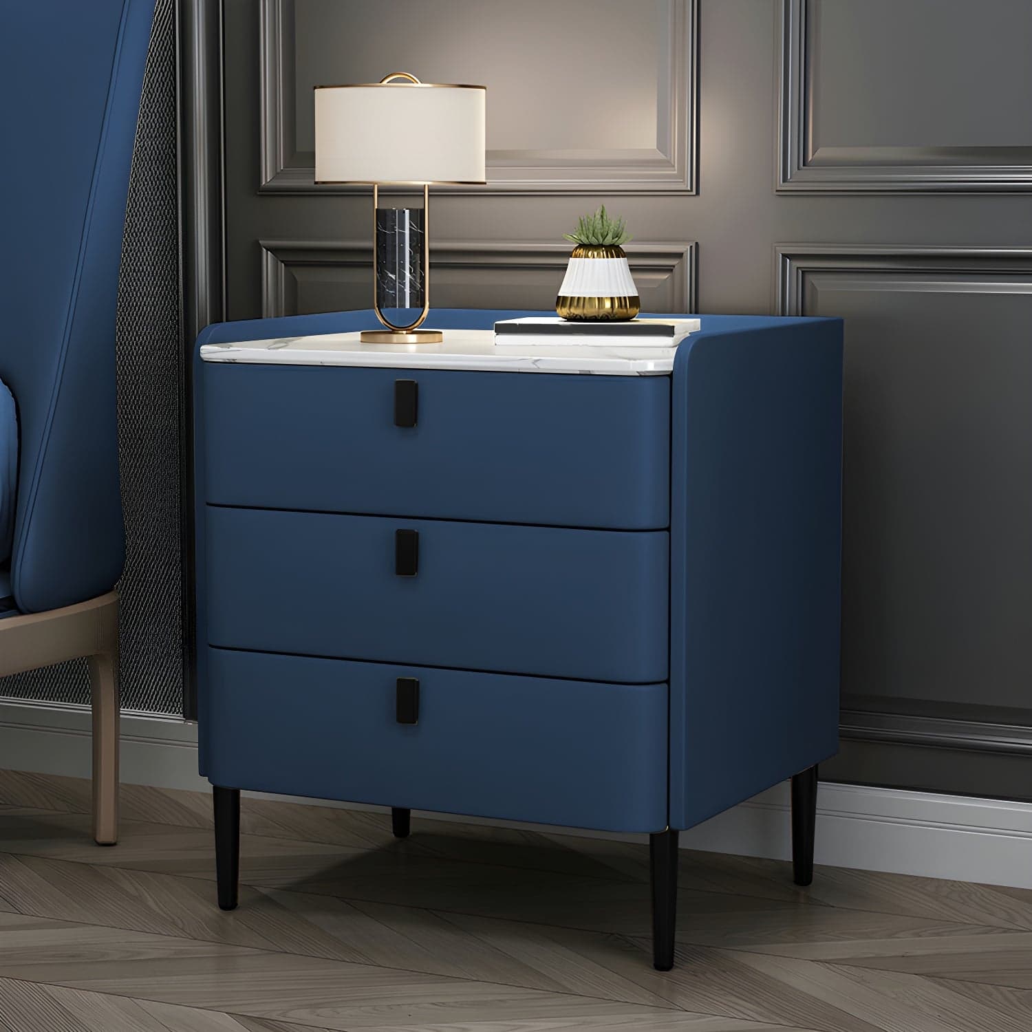 Glam Style Sintered Stone Top Drawer Storage Nightstand for Bedroom thumbnail 4
