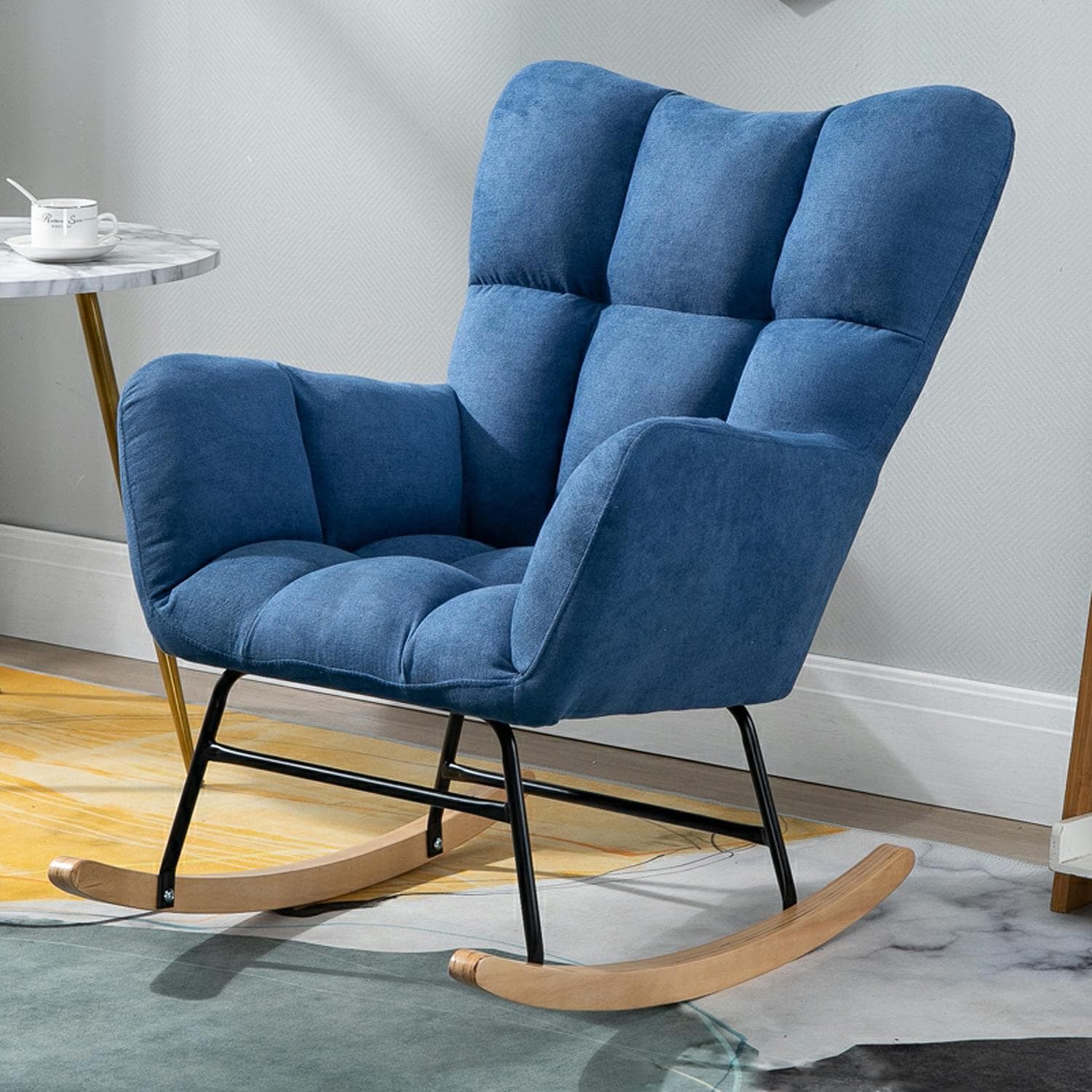 Stylish Modern Upholstered Rocking Chair with Tufted Design and Wood Legs - Support Up to 398 lbs thumbnail 2