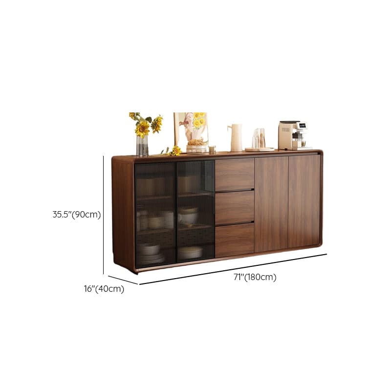 Espresso Sideboard with 3 Drawers, Locker Cabinet, Narrow Size, Compartment Storage, Glass-panel Door, and Flexible Shelf thumbnail 15