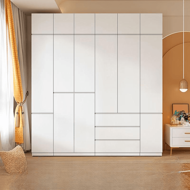 White Contemporary Alloy Cabinet Armoire with 3/6/9 Drawers, Flexible Shelf, and Hanging Rod thumbnail 4