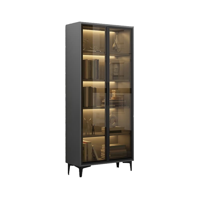 Glam Rectangle Accent Cabinet with Metal Base and Wood Countertop, Glass Doors and Lighting Included thumbnail 7