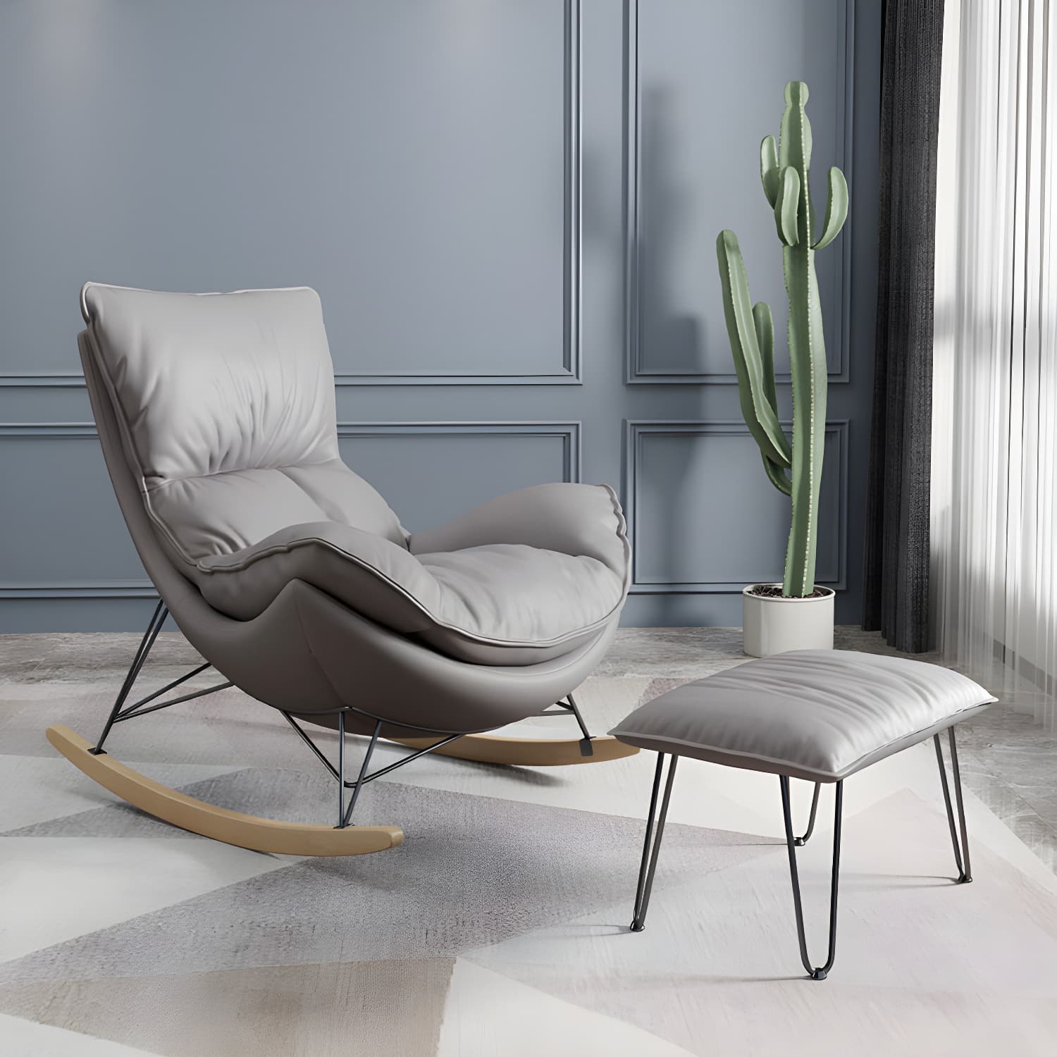 Ergonomic with Ottoman Rocker Chair with Padded Seat Rocking Chair Spindle thumbnail 3