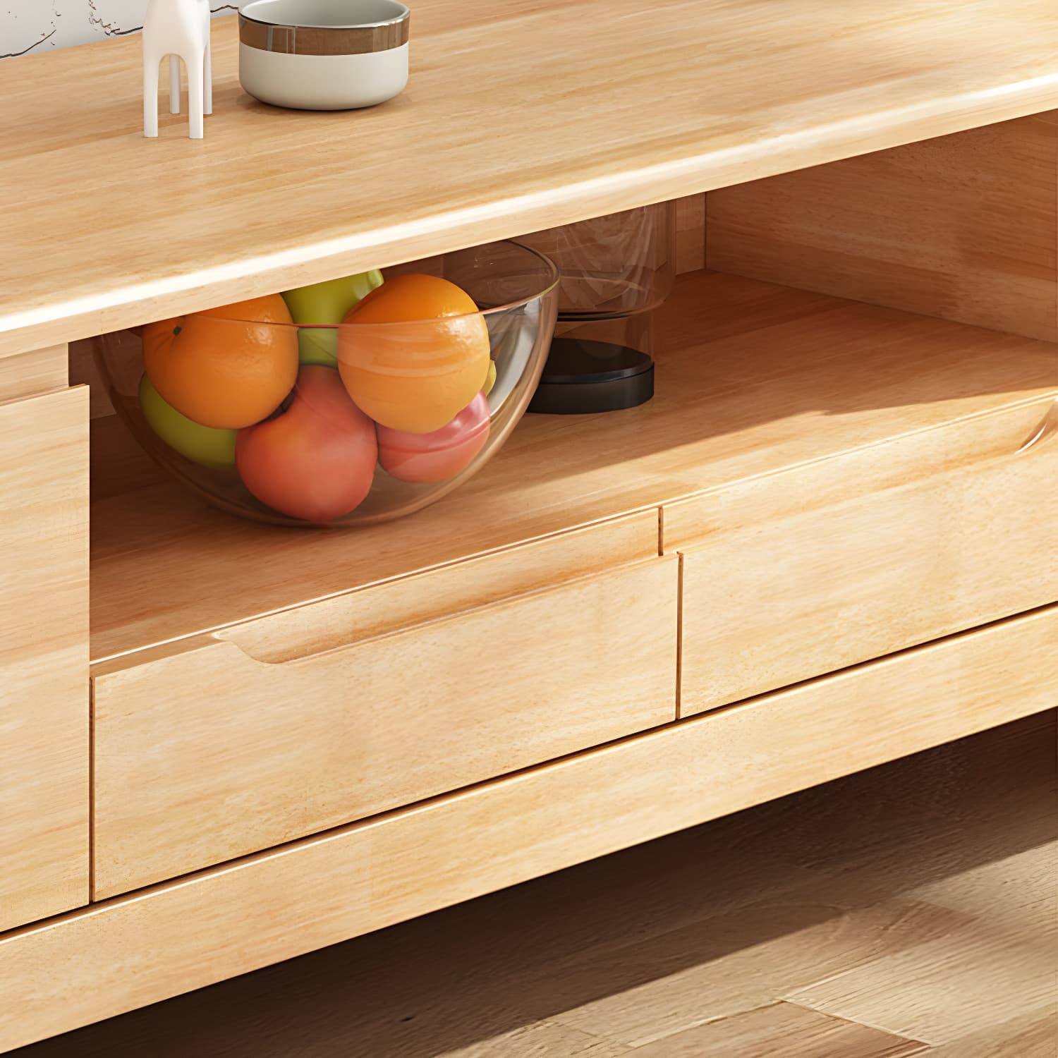 Scandinavian Open Shelf TV Console 2-Cabinet TV Stand with Soft Close Drawers thumbnail 8