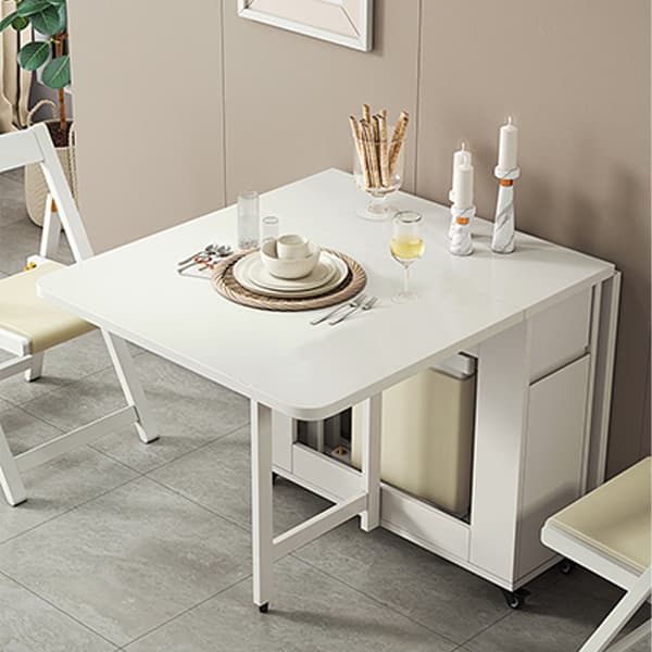 Scandinavian Wood Drop Leaf Dining Table with Storage and Expandable Design thumbnail 9