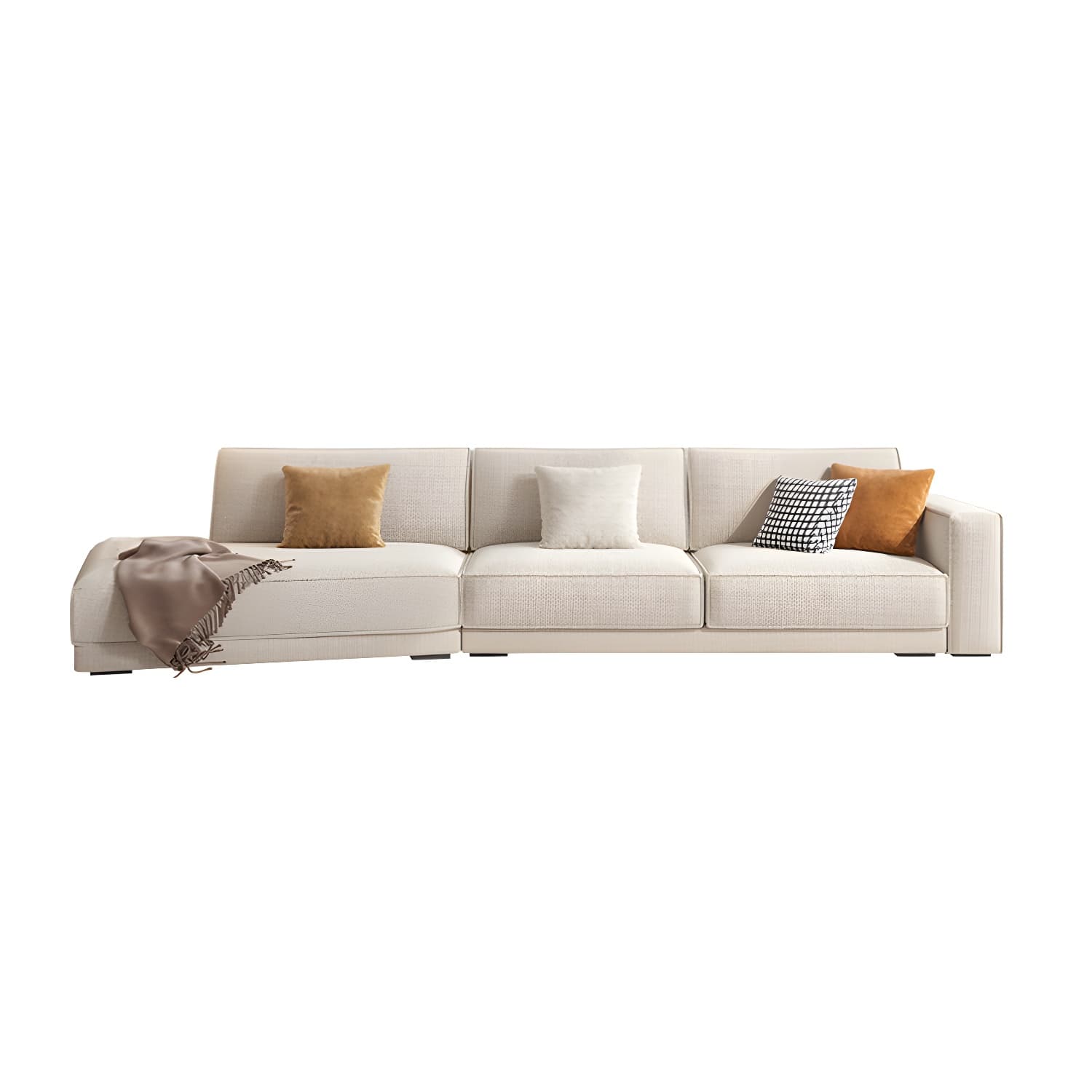 Modern Beige Linen L-Shape Sofa Chaise with Square Arm in Wood Frame thumbnail 6