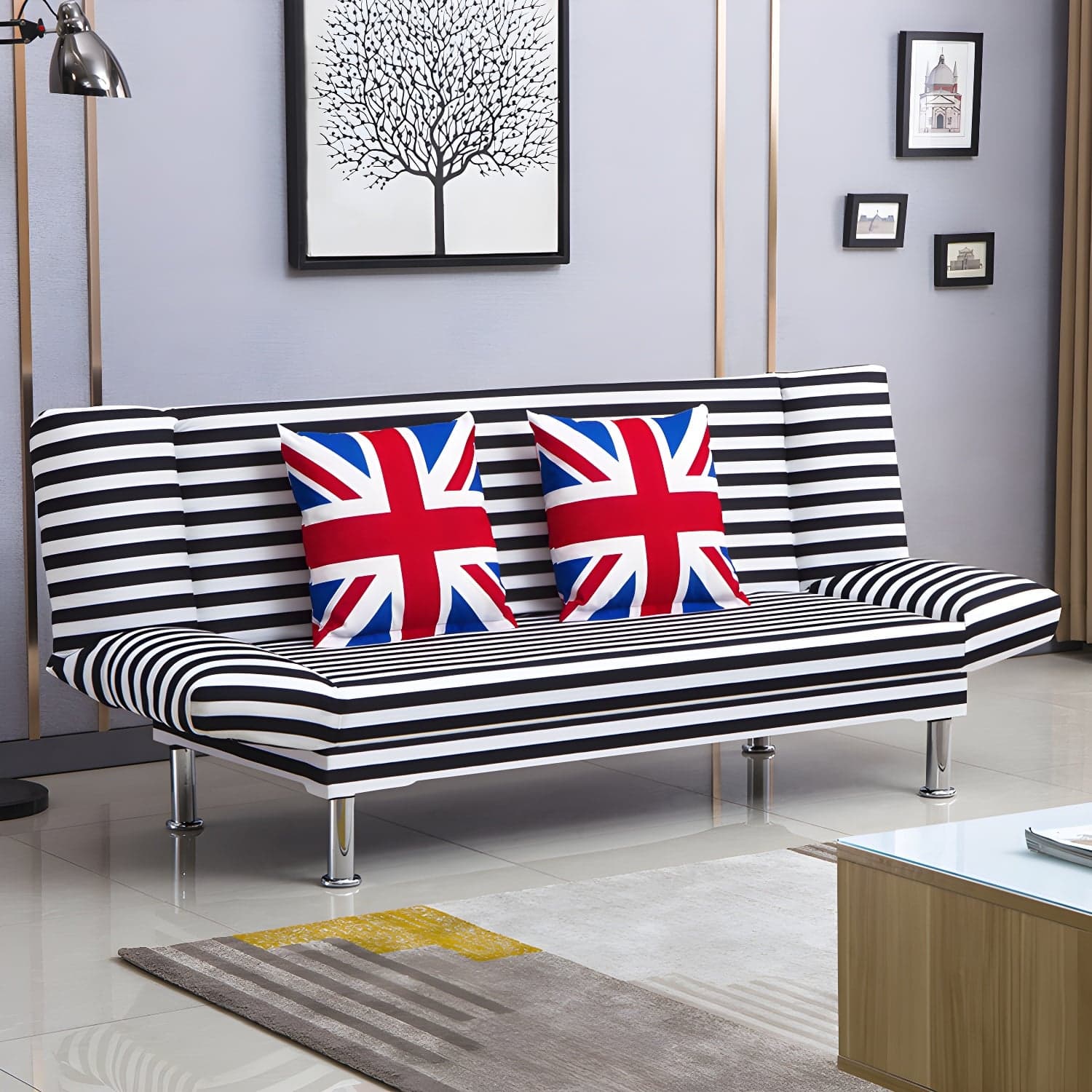 Silver Transitional Modern Tight Back Sofa Bed 29.53"High Armless Sofa Bed thumbnail 3