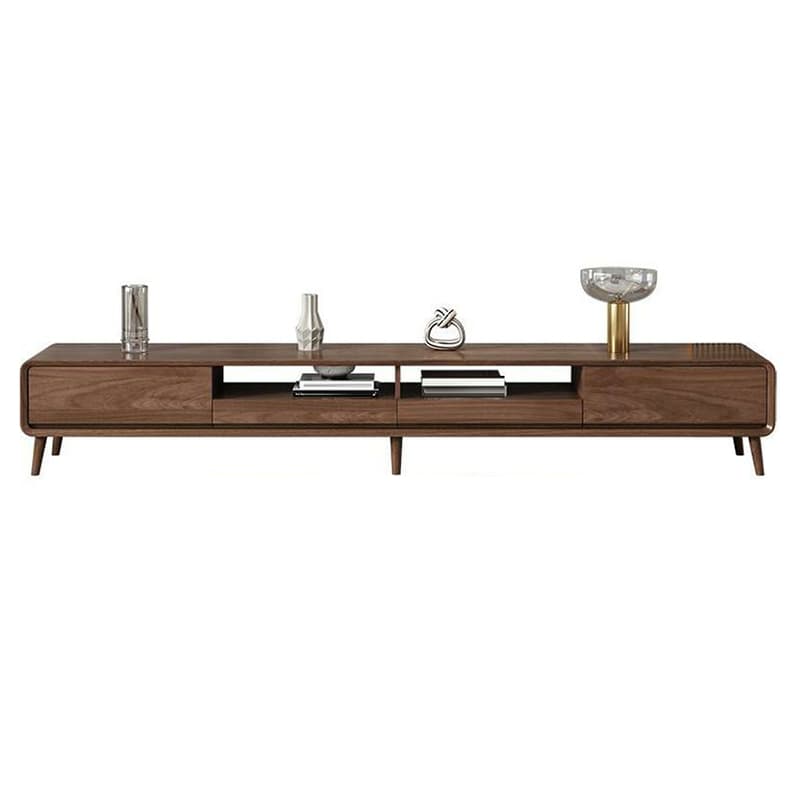4-Drawer Modern Wood TV Stand with Open Storage and Cable Management thumbnail 8