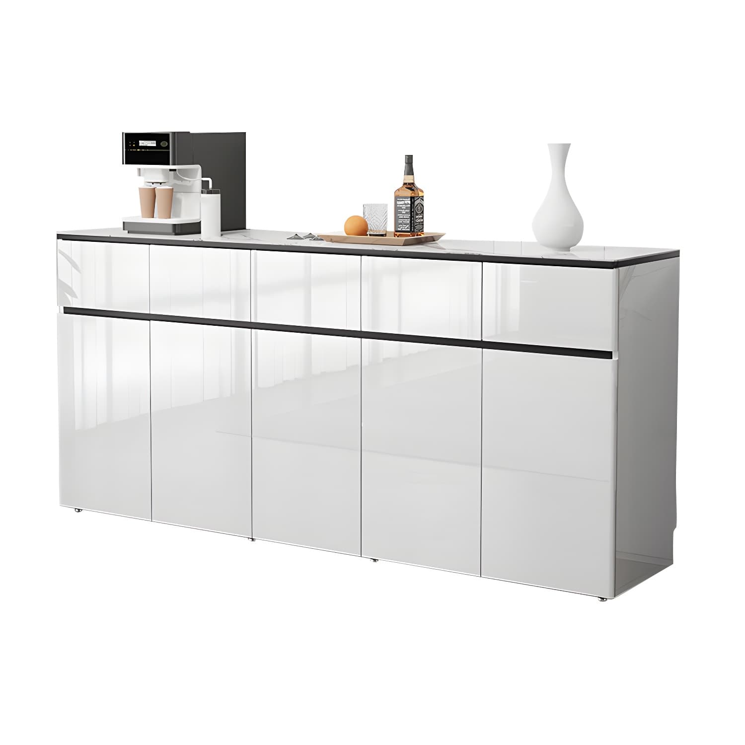 Contemporary Glass Top Sideboard Cabinet with Drawer for Living Room thumbnail 15