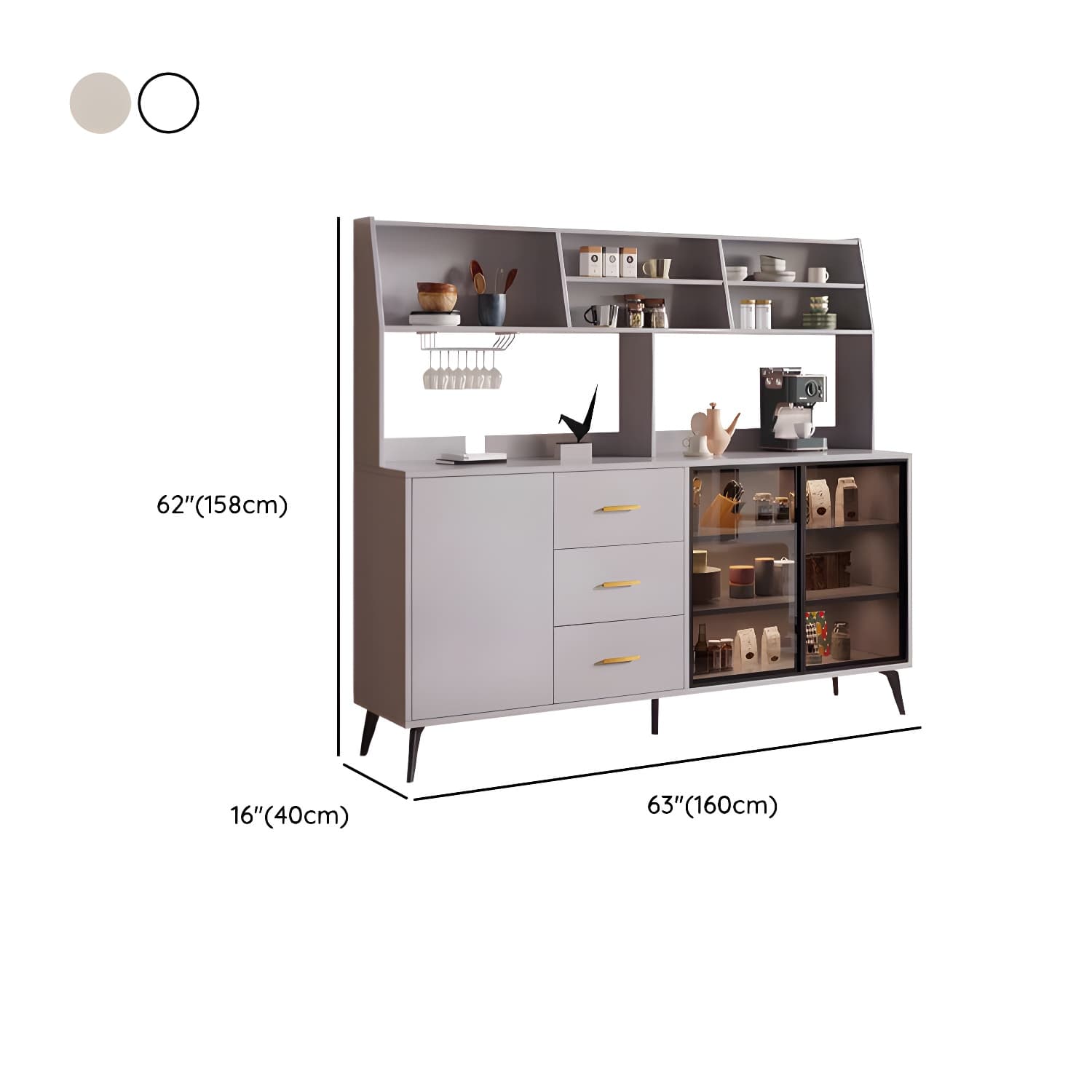 Glass Door Modern Wooden Kitchen Sideboard with Adjustable Shelving thumbnail 19