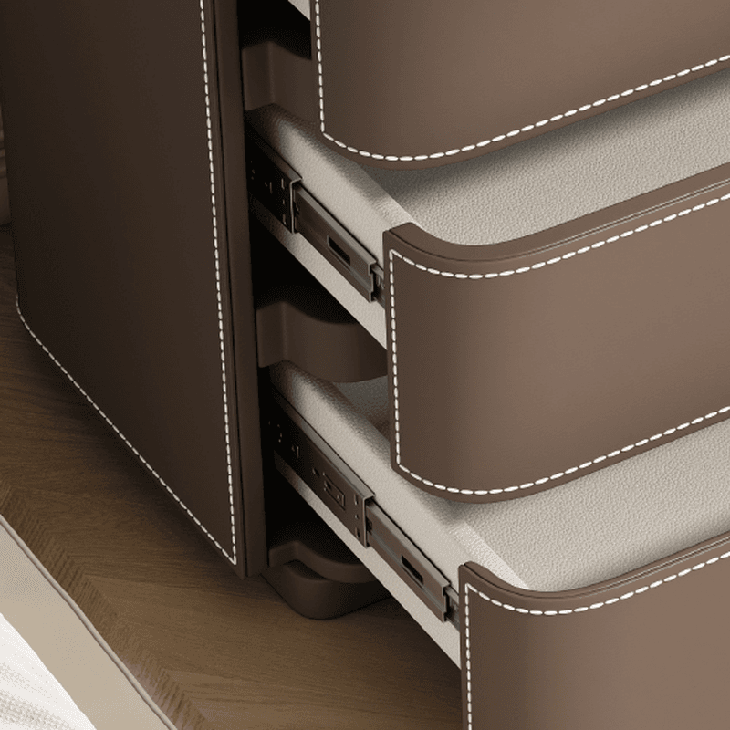 Contemporary 3 Tiers Genuine Leather Drawer Storage Bedside Table thumbnail 16