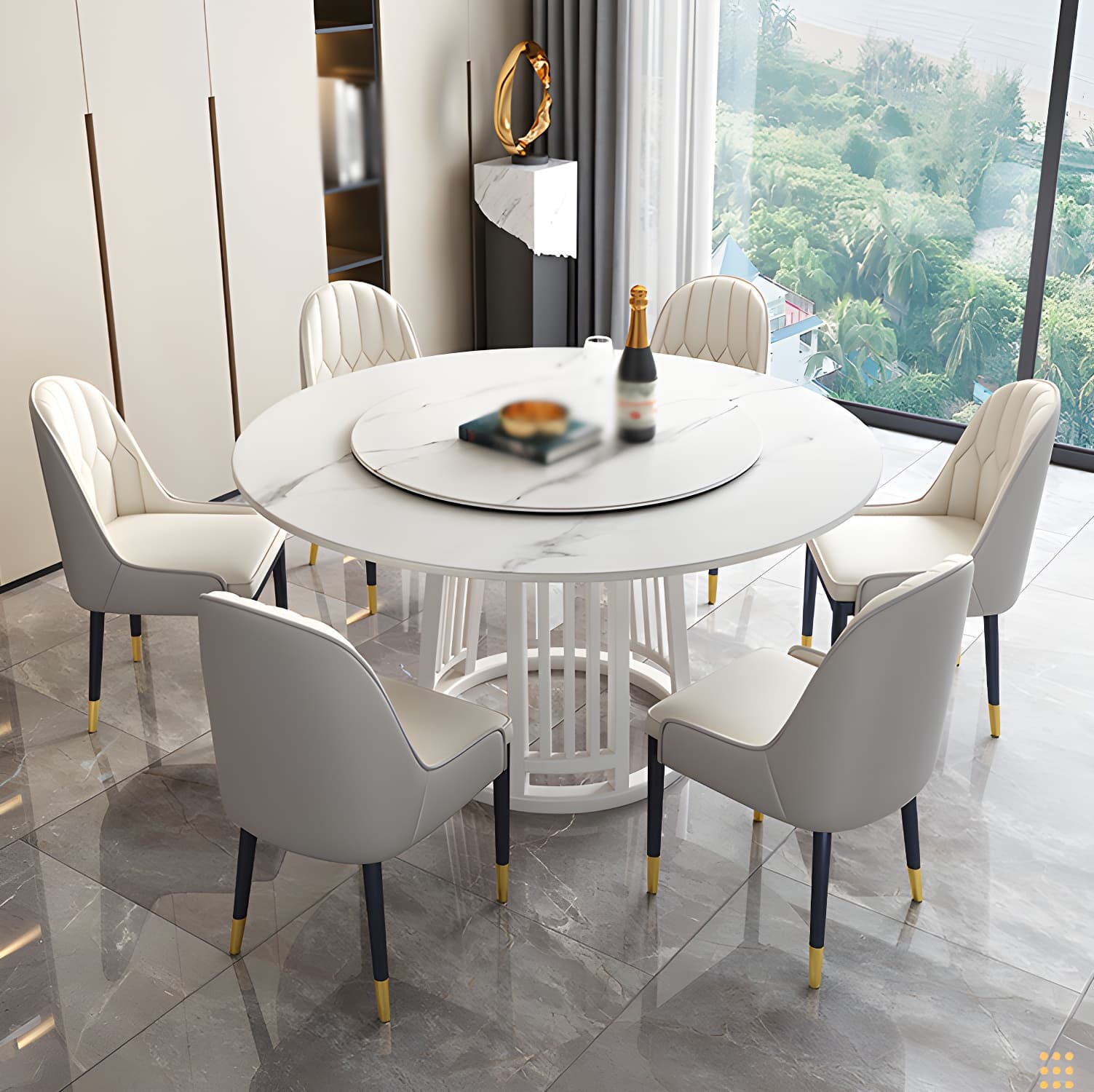 Modern 1/2/7 Pieces Dining Set Round Sintered Stone Dining Table for Dining Room thumbnail 14