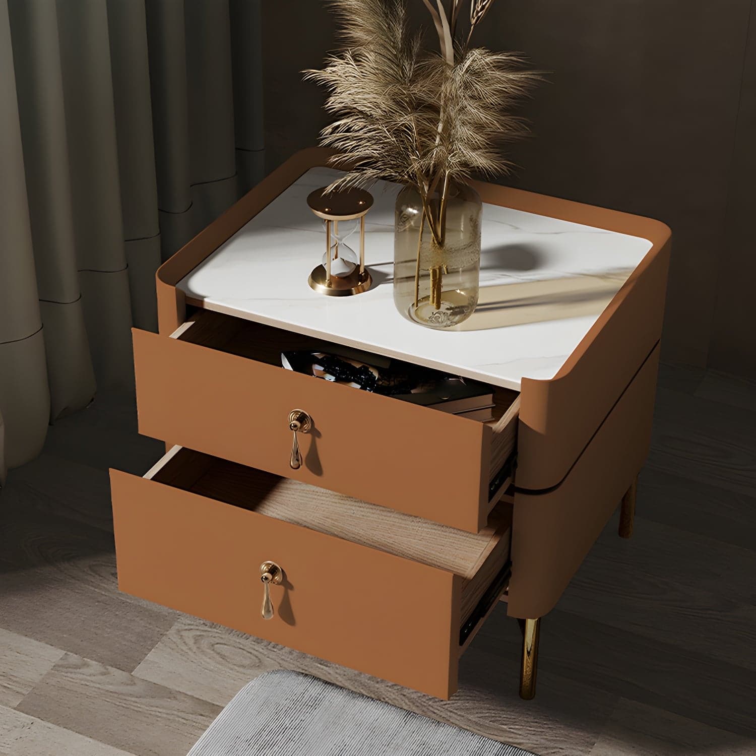 Glam 2-Drawer Nightstand Glass Top 19 Inch H Legs Included Night Table thumbnail 6