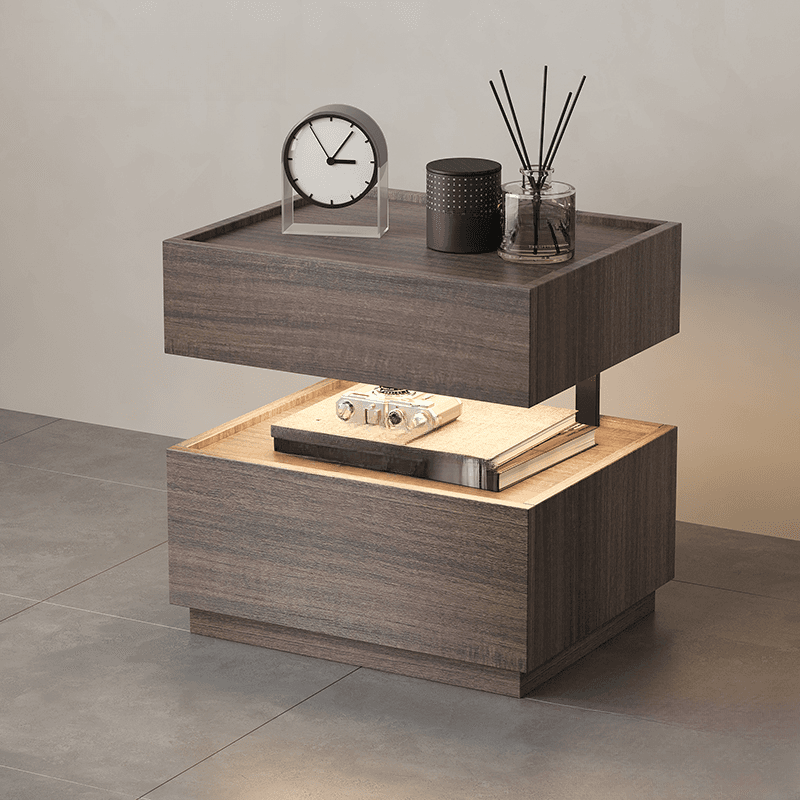 Organic Modern Nightstand With Drawer Organization with Particle Board Wood Countertop and Illuminating Lighting thumbnail 8