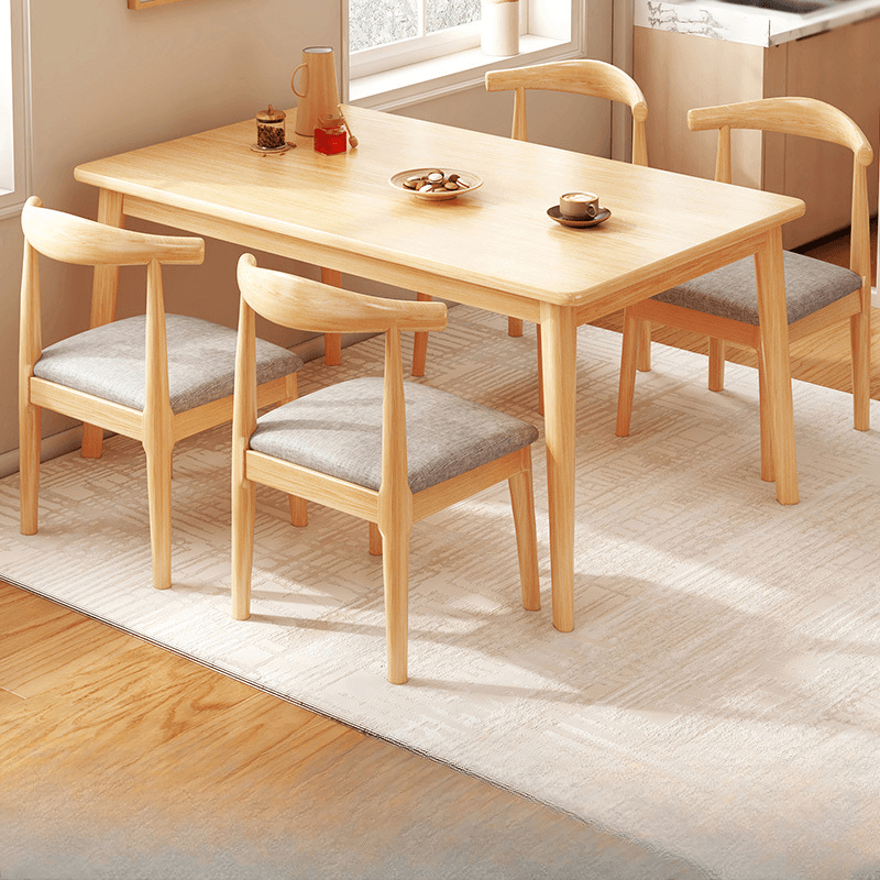 Rectangular Dining Table Set with Recycled Wood Fixed Table, Padded Chair Back, and Separable Design thumbnail 2
