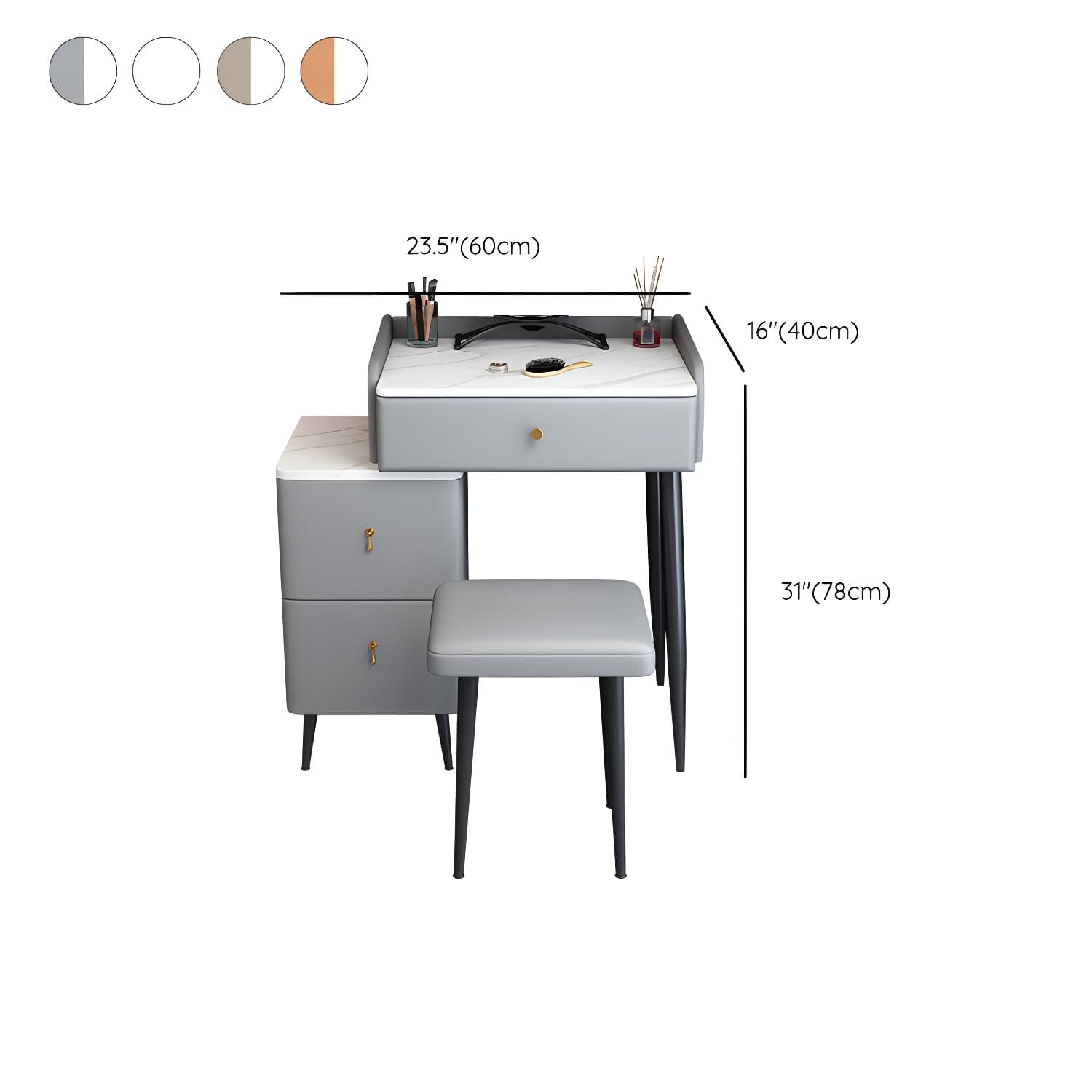 Contemporary Make-up Vanity with Stone Top and Metal Legs for Bedroom thumbnail 13
