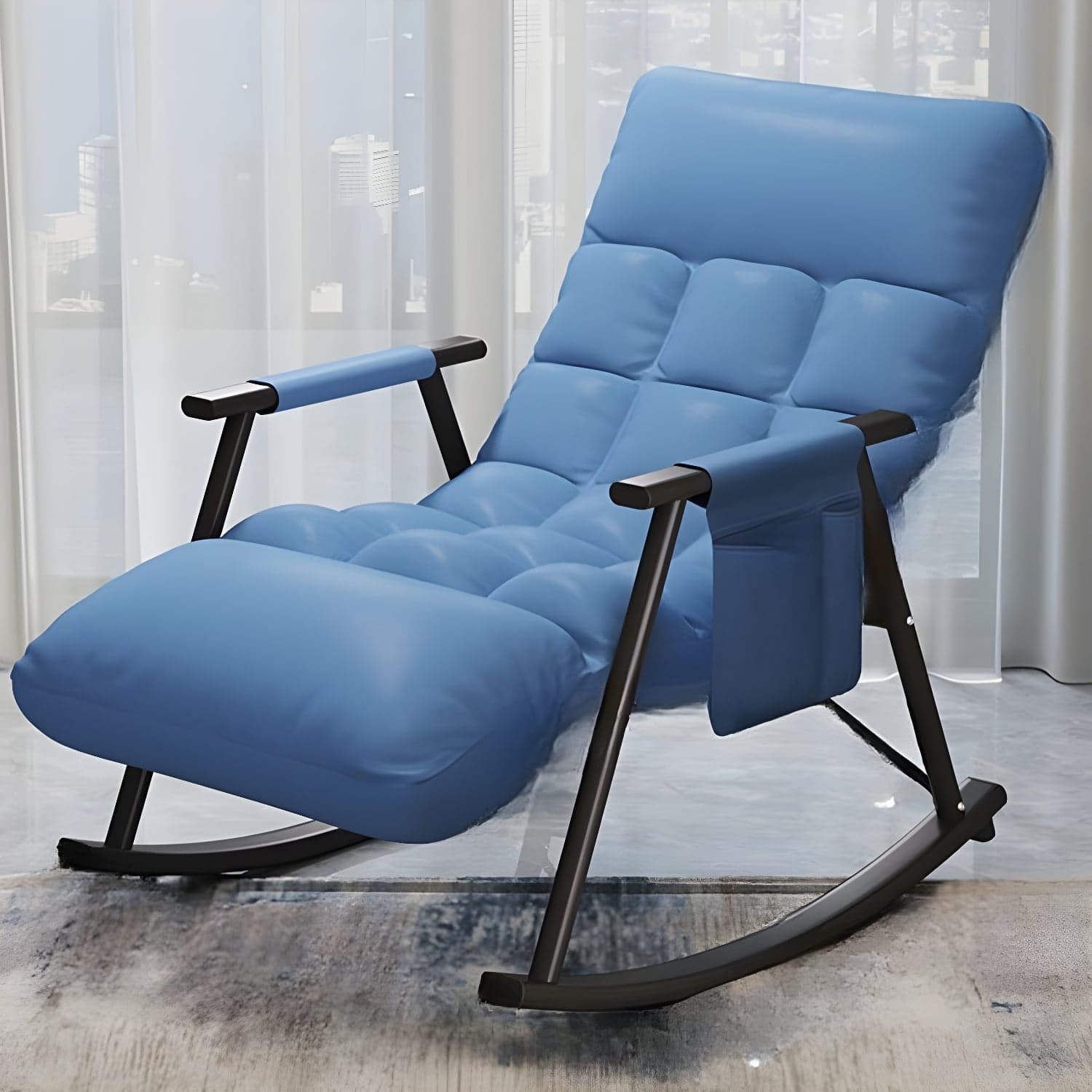 Modern Indoor Rocking Chair Upholstered, Tufted and Custom Fit with slipcover, Metal Legs thumbnail 3