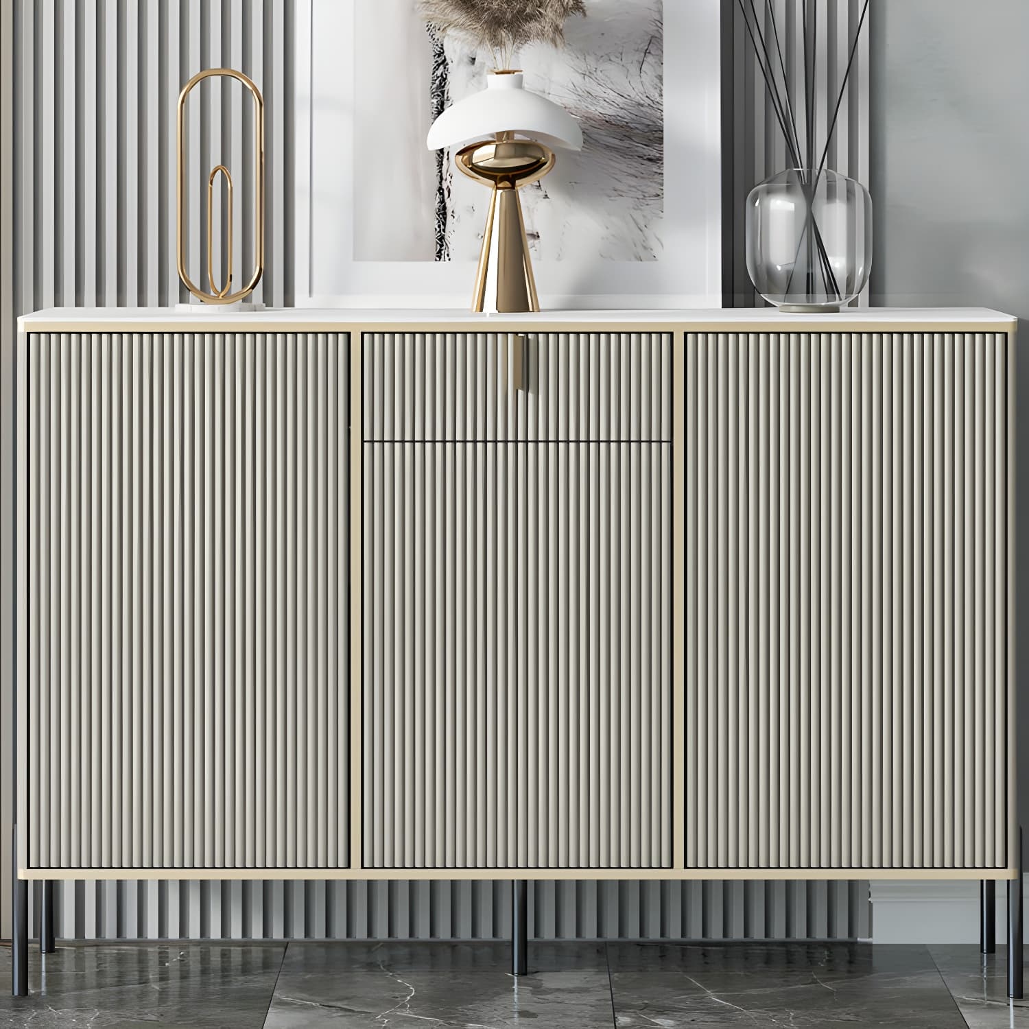 Glam Style Buffet Sideboard Sintered Stone Top Server with Door and Drawer - image 13