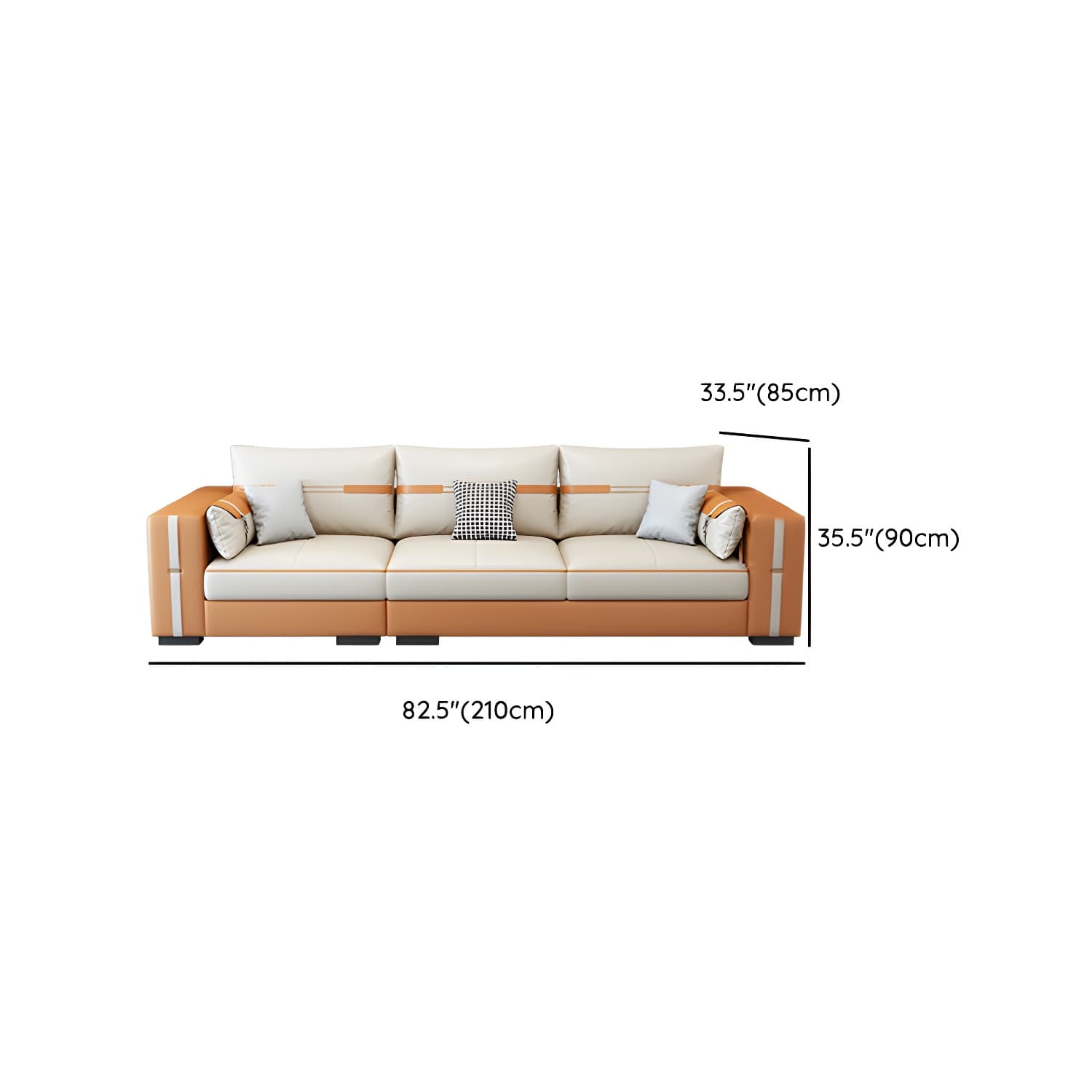 Scandinavian Wood Frame Beige Faux Leather Stationary Sectional Sofa with Cushion Back thumbnail 14
