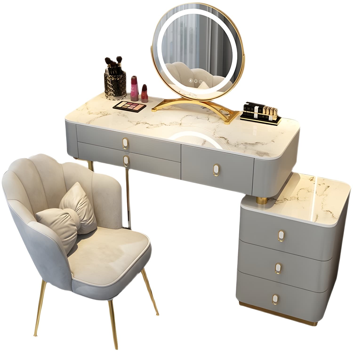 Glam Bedroom Vanity Dressing Table Stone Makeup Vanity Desk with Drawer thumbnail 9