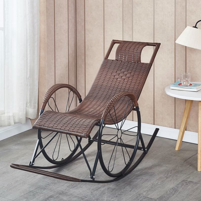 Ergonomic Wicker Front Porch Rocking Chairs with Rear Back, Stationary thumbnail 20