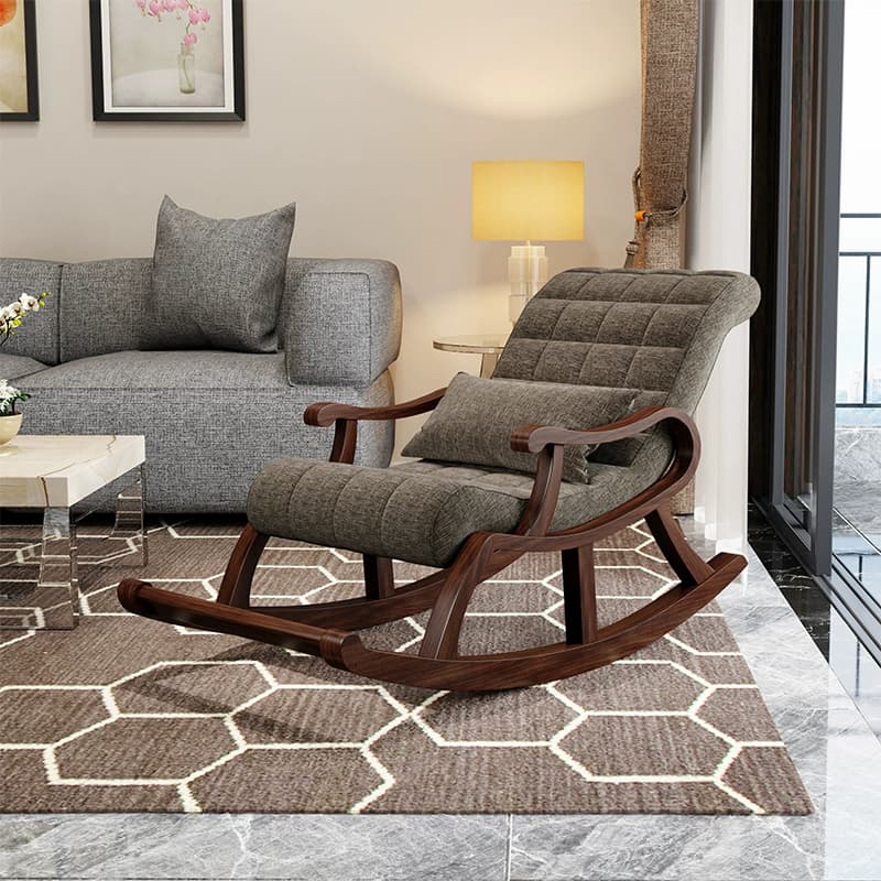 Stylish Modern Upholstered Rocking Chair with Brown Wood Legs and Track Arms thumbnail 13