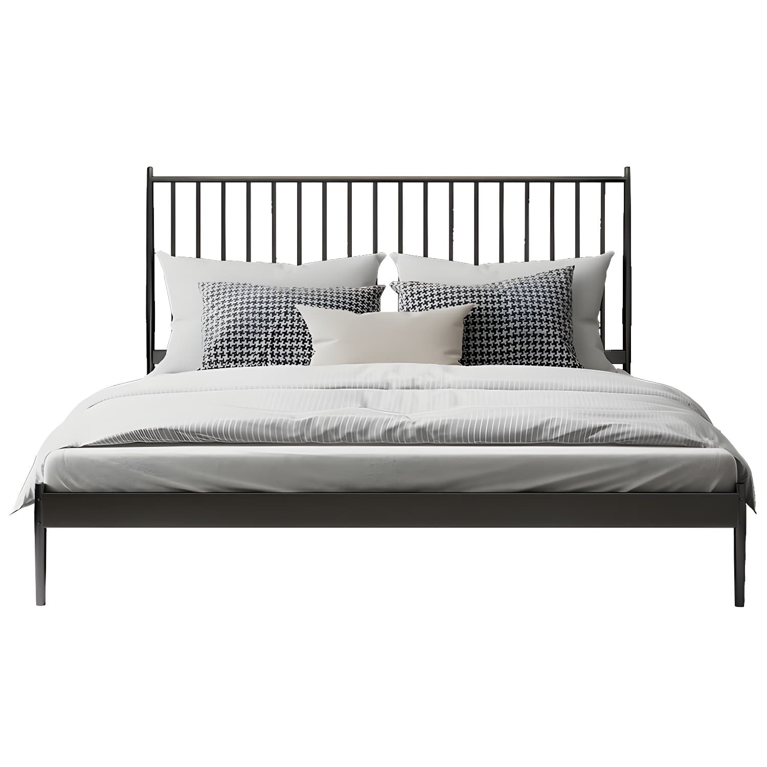 Contemporary Iron Open Frame Bed with Spindle Headboard for Bedroom thumbnail 1