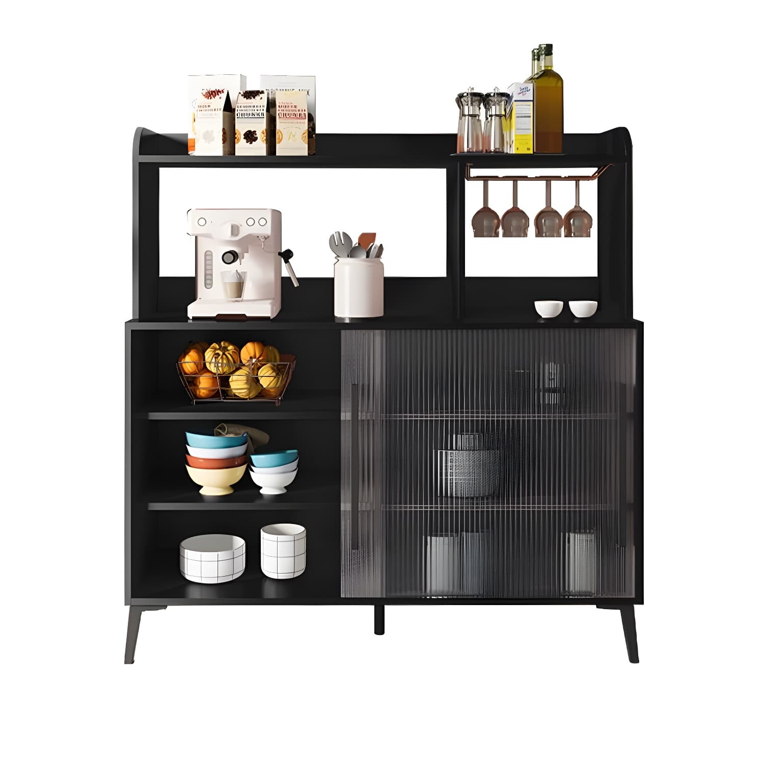 Contemporary Engineered Wood Glass Door Sideboard with Shelf for Dinging Room thumbnail 1