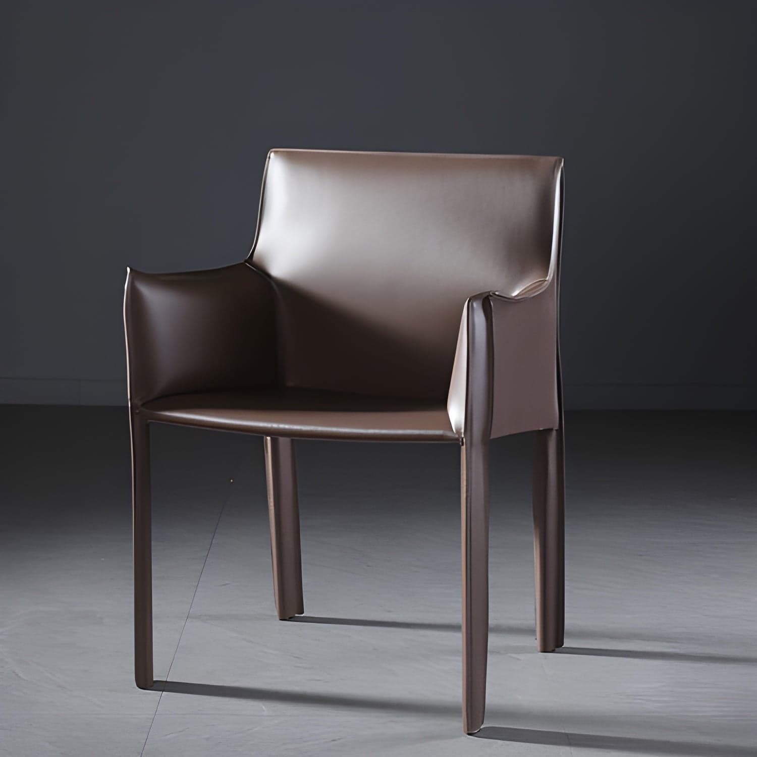 Designer Style Home Saddle Leather Arm Chair Matte Finish Solid Back Single Dining Chair thumbnail 3