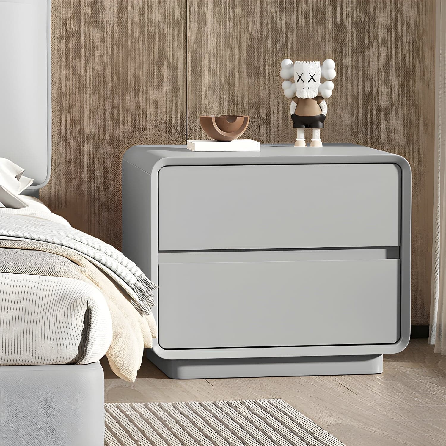 Modern Solid Wood Frame Nightstand with Silent Slide Drawers for Bedroom thumbnail 1