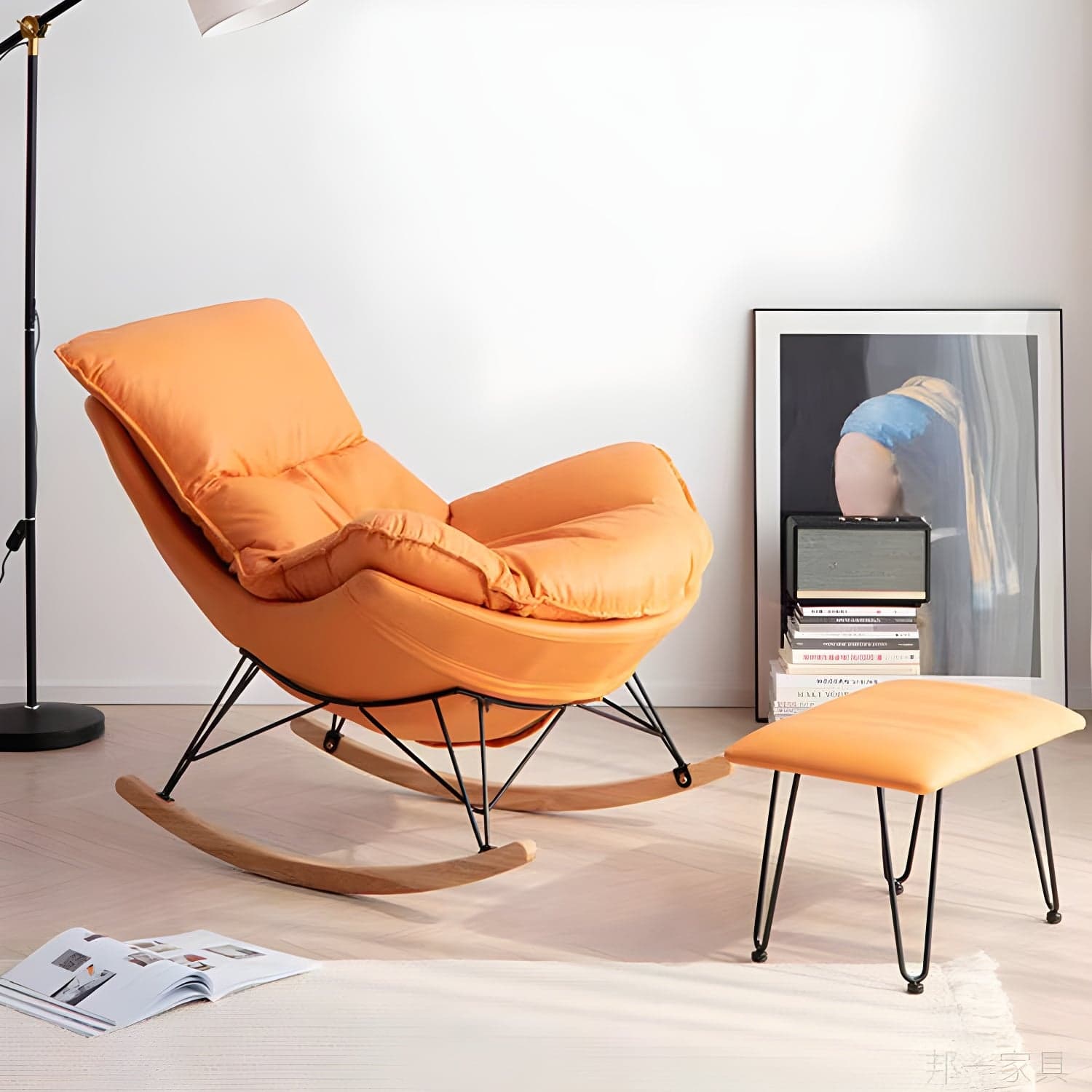Modern Plain Rocking Chair Faux Leather Water Resistant Chair with Ottoman - image 4