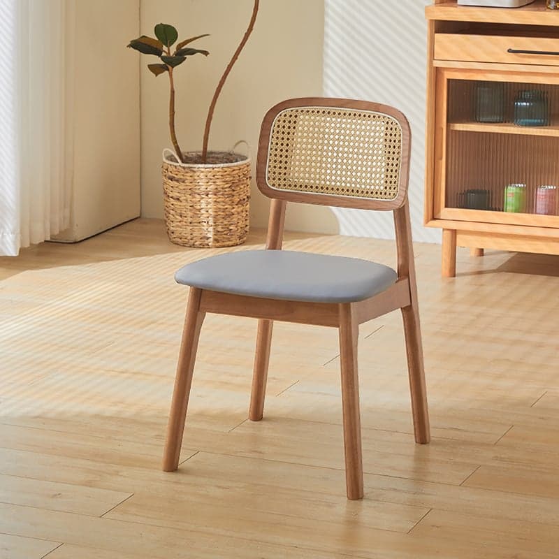 Leatherette/Wood/Rattan Entwined Balanced Armless Chair with Uncovered Back and Timber Legs in Sepia/Ink/Wood Color in a Scandinavian Style thumbnail 3