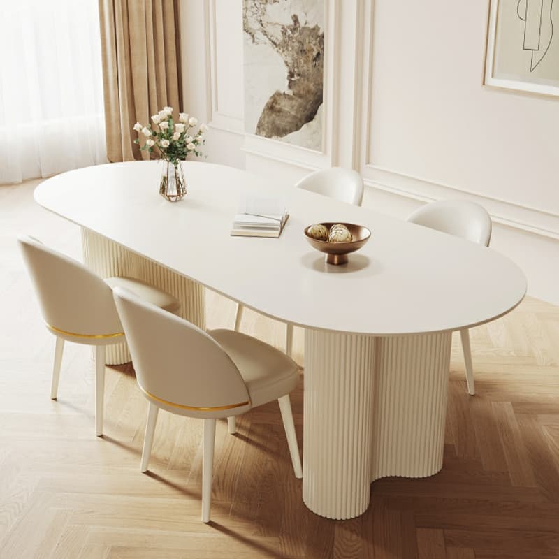 Free Form Stone Kitchen Table with Metal Base for Dining Room, White thumbnail 5