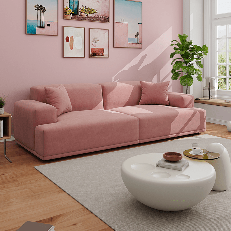 Modish Solid Color Stain Resistant Standard Sofa in Light Gray/Rose/Amber Color, 3-seater/4-seater/5 Person with 2 Pillows thumbnail 8