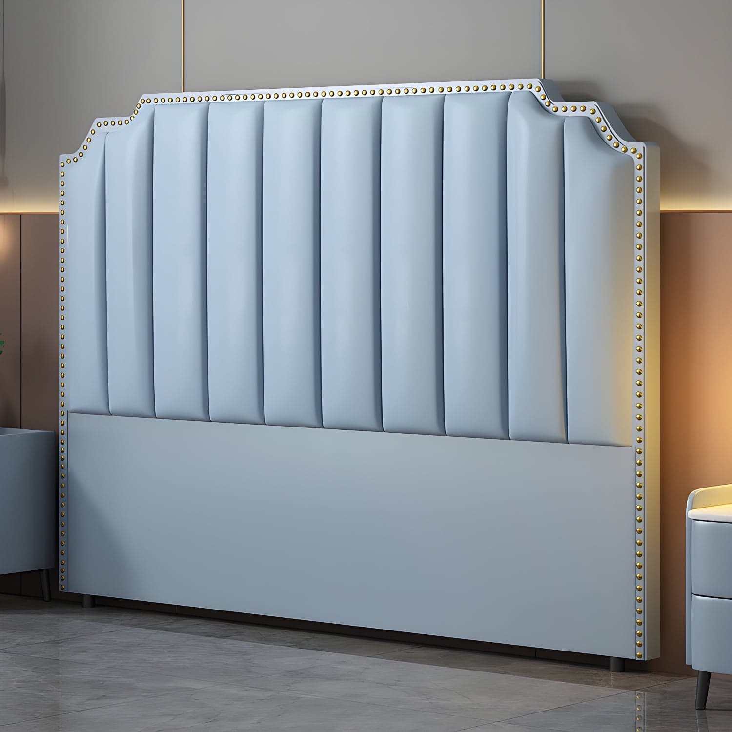 Modern Wood Panel Headboard Upholstered Sponge Fully in Lavish Gray Colors with Elegant Legs