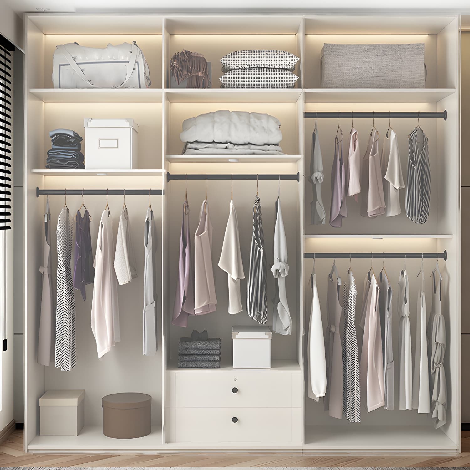Modern White Wardrobe Cabinet Engineered Wood Wardrobe with Garment Rod thumbnail 3