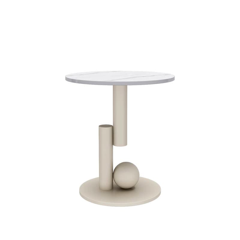 Oval White Stone Modern Coffee Table with Metal Abstract Base thumbnail 2
