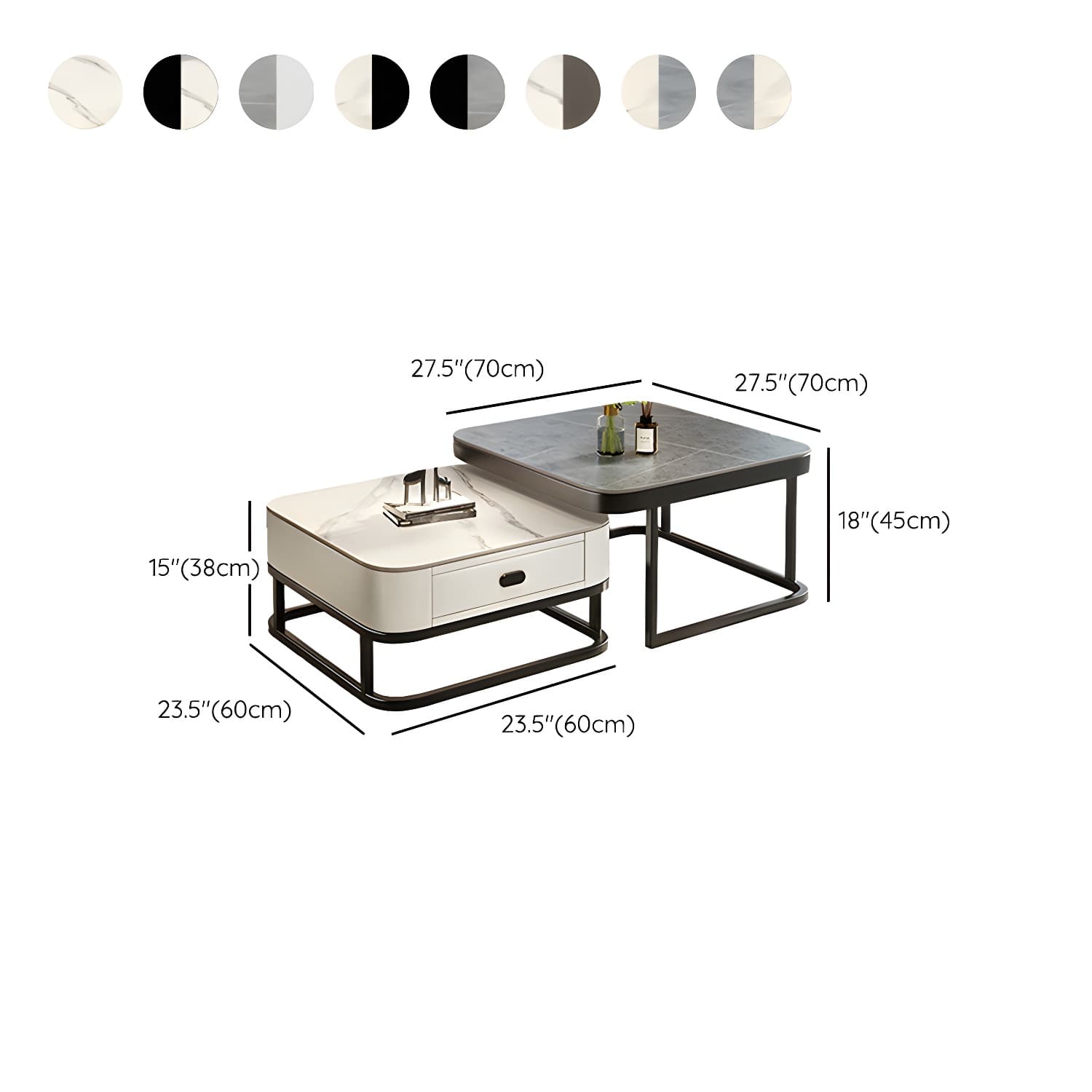 Slate Coffee Table Square 2 Nesting Coffee Table Set for Living Room thumbnail 23