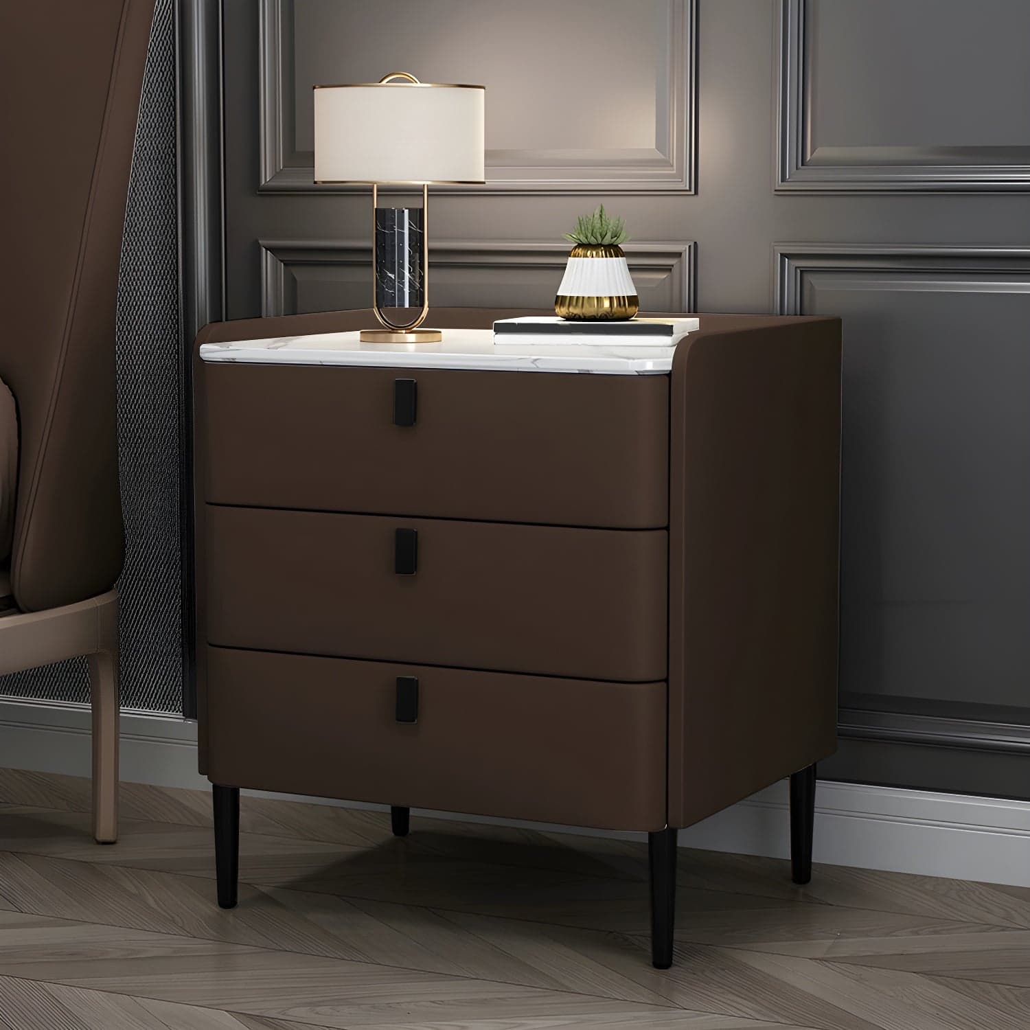 Glam Style Sintered Stone Top Drawer Storage Nightstand for Bedroom thumbnail 6