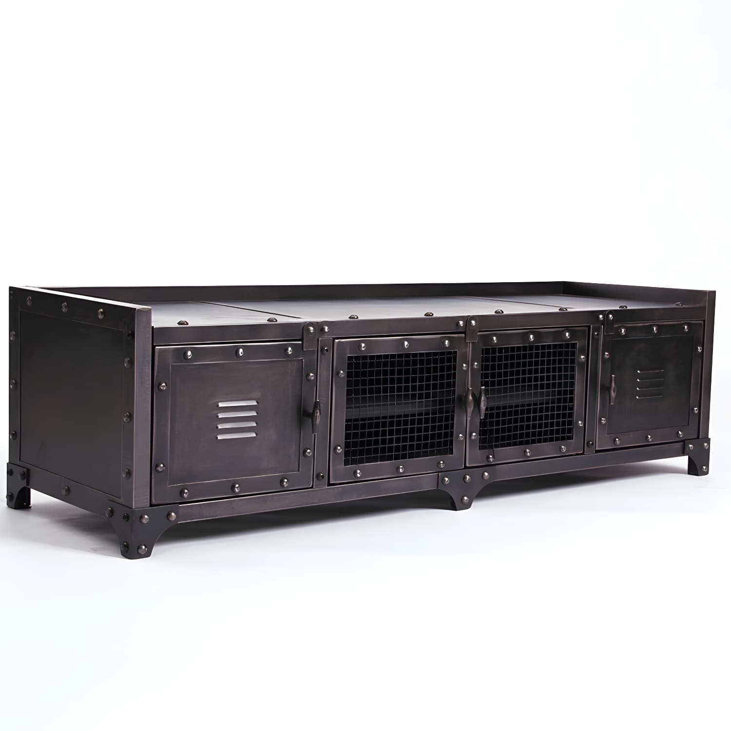 17.72"H TV Stand Enclosed Storage Industrial Style TV Console with 4 Doors thumbnail 5